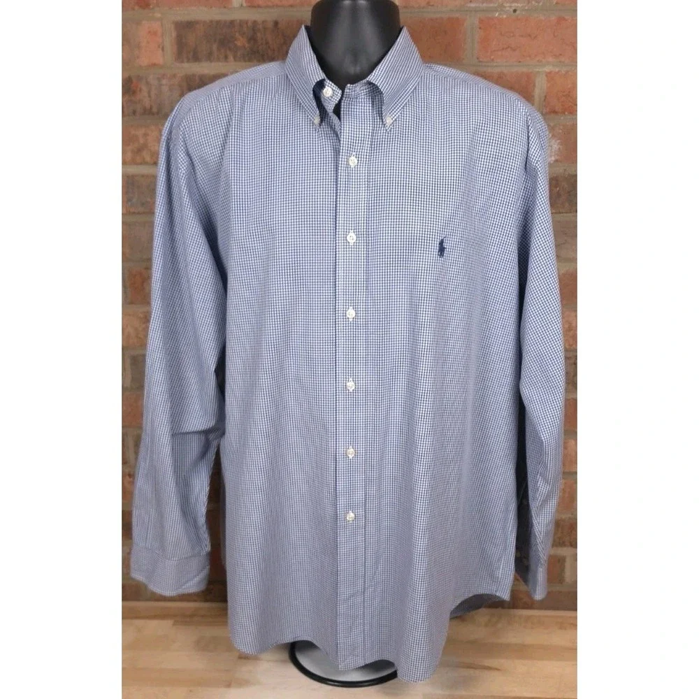 Polo Ralph Lauren Yarmouth Shirt Mens 17 34/35 Blue Gingham Check Button Down